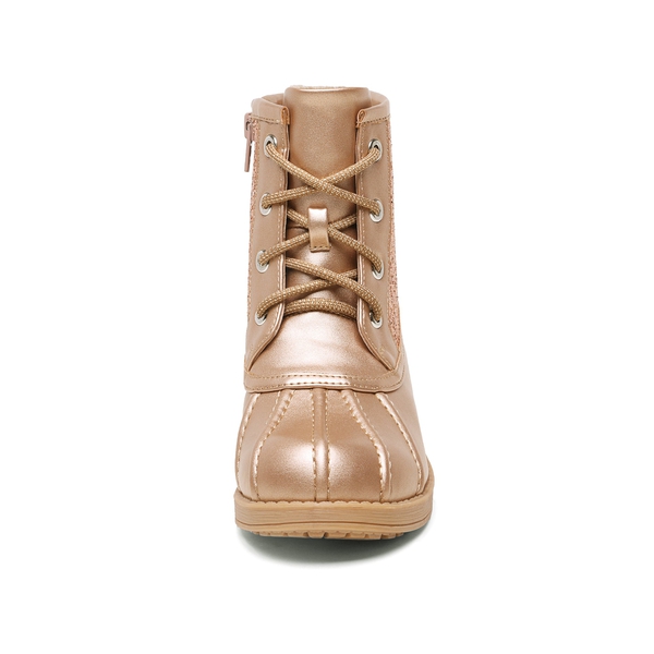 Girls Side Zipper Leather Glitter Boots - ROSE GOLD - 3